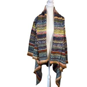 Figwood Multicolor Striped Open Front Waterfall Cardigan Sweater Mohair Blend